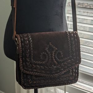 Anabaglish Suede With Leather Coffee Color Crossbody Purse